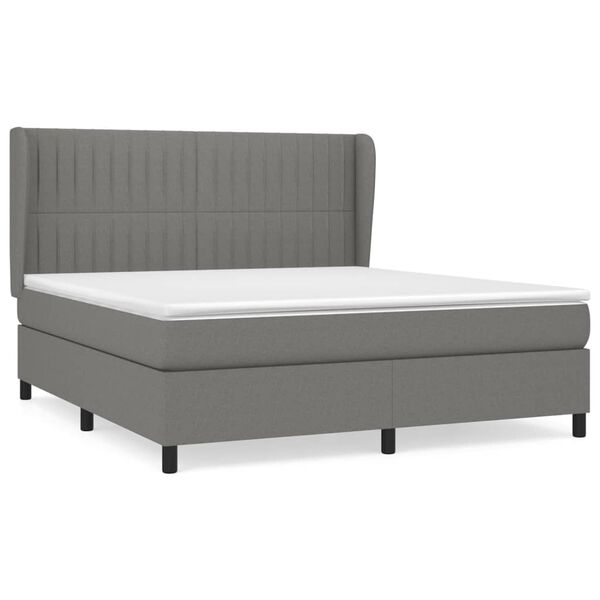 vidaXL Sommier &agrave; lattes de lit avec matelas Gris fonc&eacute; 160x200cm Tissu