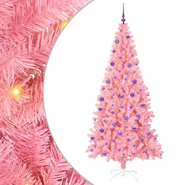 vidaXL Sapin de No&euml;l avec 300 LED avec support Rose 210 cm PVC