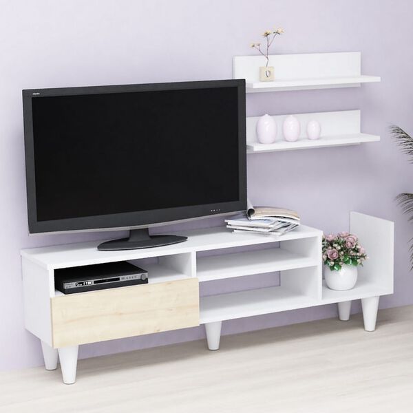 Homemania Ensemble de meuble TV Lena 148,2x29,5x45 cm Blanc et ch&ecirc;ne