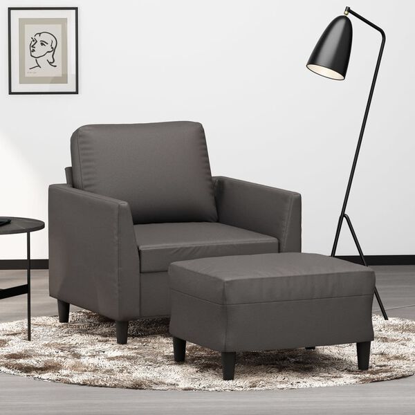 vidaXL Fauteuil avec repose-pied Gris 60 cm Similicuir