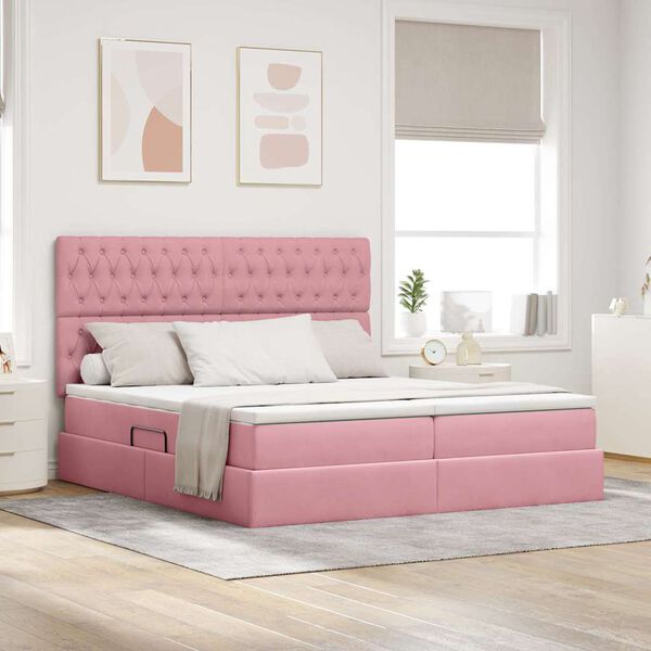 vidaXL Lit de Rangement avec matelas Rose 180 x 200 cm Velours