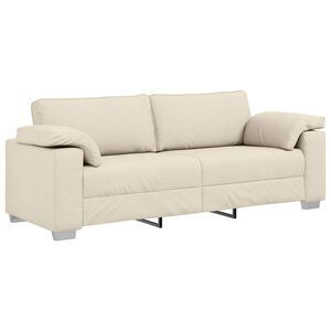 vidaXL Sofa 3 places Beige 220 cm Tissu en lin m&eacute;lang&eacute;