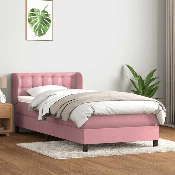 vidaXL Sommier &agrave; lattes de lit avec matelas rose 80x210 cm velours