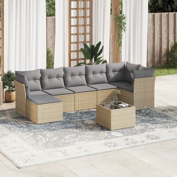 vidaXL Salon de jardin avec coussins 8 pcs beige r&eacute;sine tress&eacute;e