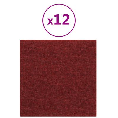 vidaXL Panneaux muraux 12 pcs Rouge bordeaux 30x30 cm Tissu 1,08 m²