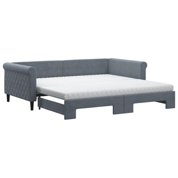 vidaXL Lit de jour et gigogne et matelas gris fonc&eacute; 100x200 cm velours