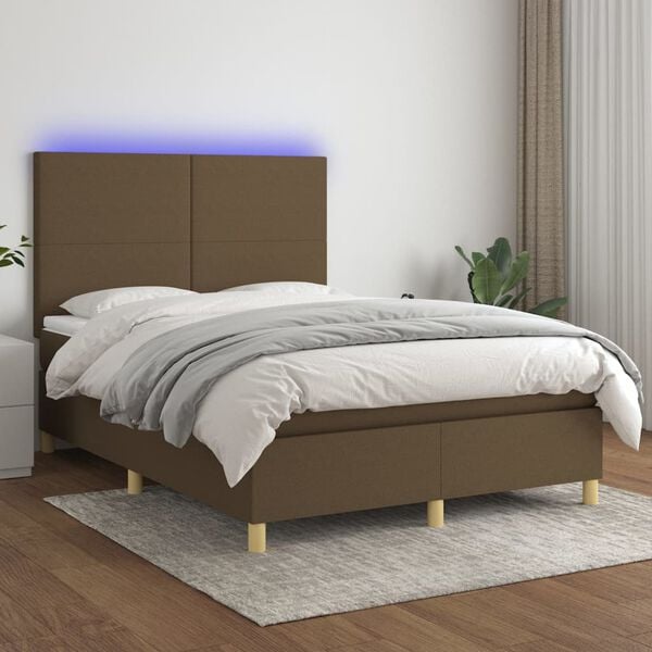 vidaXL Sommier &agrave; lattes de lit matelas et LED Marron fonc&eacute; 140x190 cm
