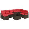 vidaXL Ensemble de canap&eacute; de jardin 9 pcs Marron et rouge polyrotin