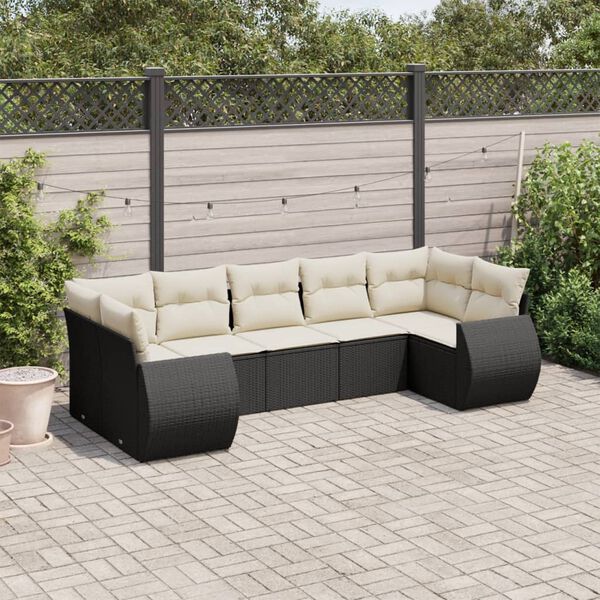 vidaXL Salon de jardin 7 pcs avec coussins noir r&eacute;sine tress&eacute;e