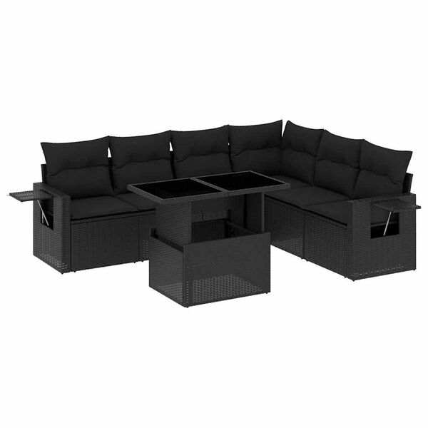 vidaXL Salon de jardin 7 pcs avec coussins noir r&eacute;sine tress&eacute;e