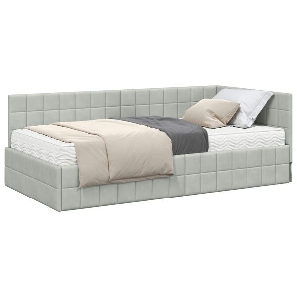 vidaXL Cadre de lit d'angle avec matelas 2 pcs Gris clair Velours