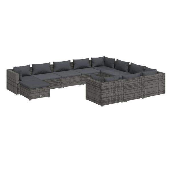 vidaXL Salon de jardin 11 pcs avec coussins Résine tressée Gris