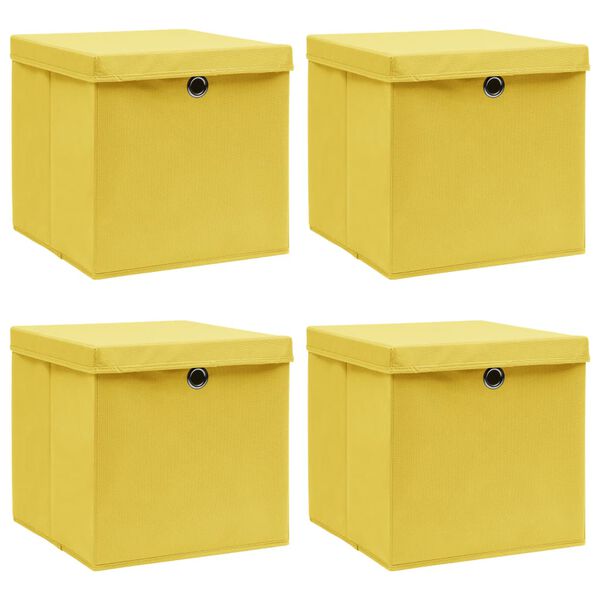 vidaXL Bo&icirc;tes de rangement et couvercles 4 pcs Jaune 32x32x32 cm Tissu