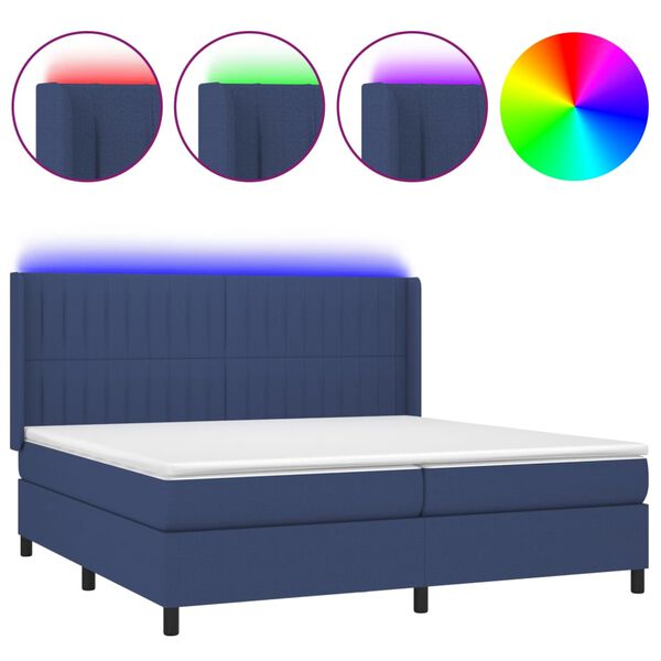 vidaXL Sommier &agrave; lattes de lit matelas et LED Bleu 200x200 cm Tissu