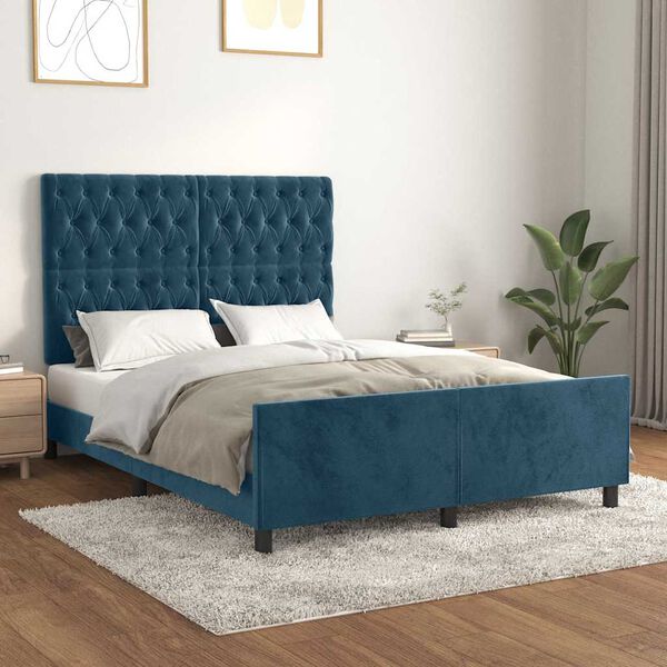 vidaXL Cadre de lit sans matelas bleu fonc&eacute; 140x200 cm velours