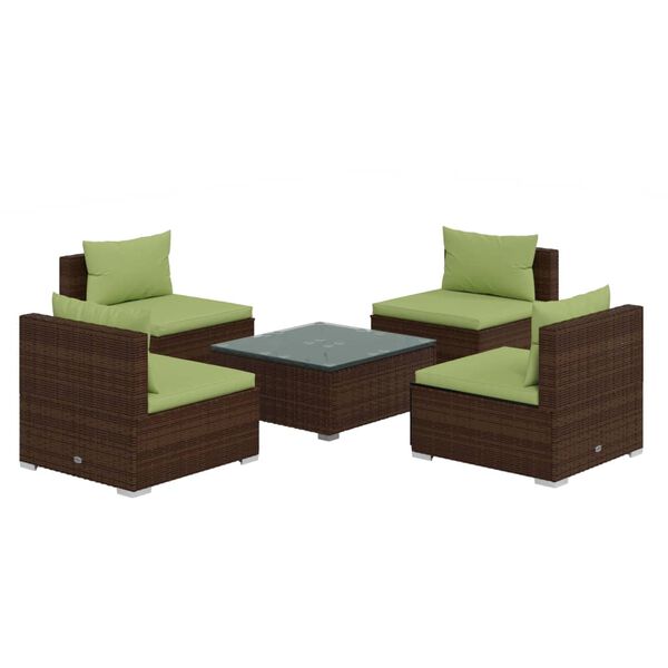 vidaXL Salon de jardin 5 pcs avec coussins r&eacute;sine tress&eacute;e marron