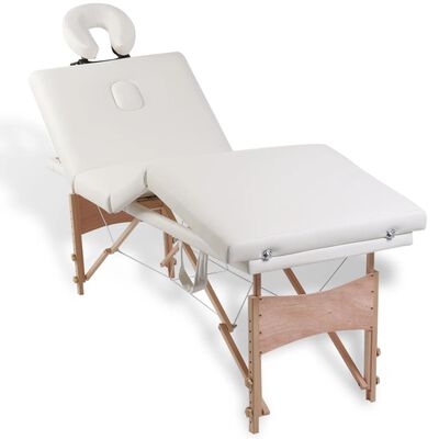 vidaXL Table de massage pliable Blanc crème 4 zones avec cadre en bois