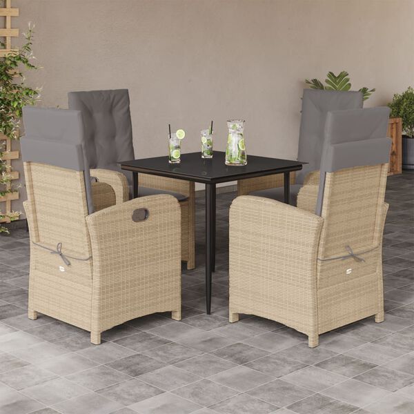 vidaXL Ensemble &agrave; manger de jardin coussins 5 pcs m&eacute;lange beige rotin