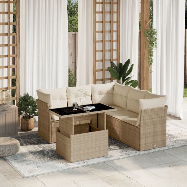 vidaXL Salon de jardin avec coussins 6 pcs beige r&eacute;sine tress&eacute;e