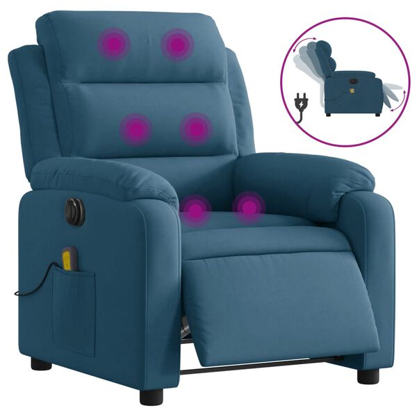 vidaXL Fauteuil inclinable de massage &eacute;lectrique bleu velours