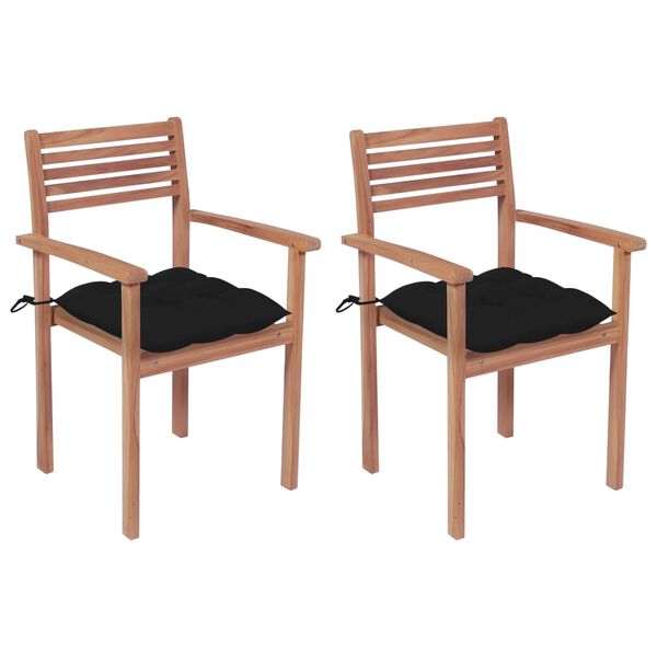 vidaXL Chaises de jardin lot de 2 et coussins noir Bois de teck massif