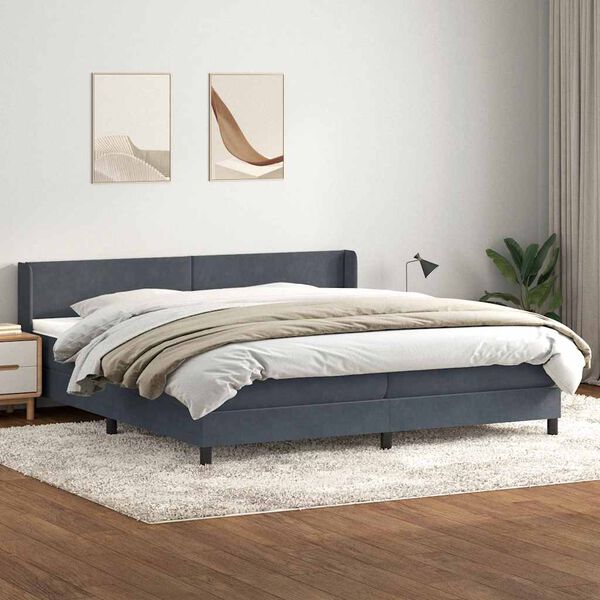 vidaXL Sommier &agrave; lattes de lit et matelas gris fonc&eacute; 200x210cm velours