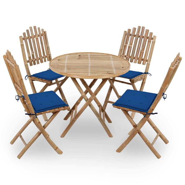 vidaXL Mobilier &agrave; d&icirc;ner d'ext&eacute;rieur pliable 5 pcs avec coussins bambou