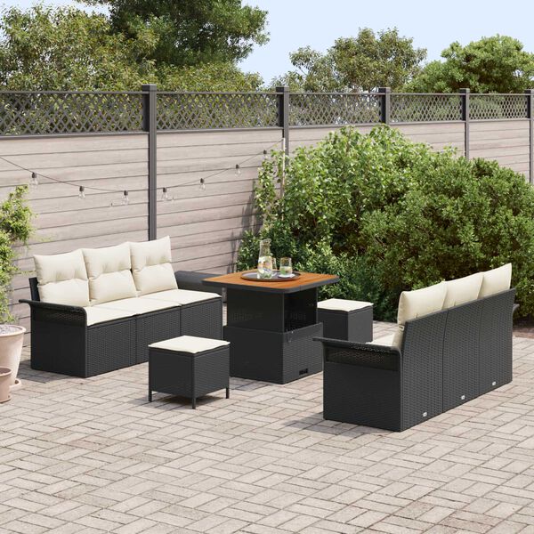 vidaXL Ensemble de canapé de jardin 9 pcs Noir polyrotin
