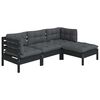 vidaXL Salon de jardin 4 pcs avec coussins Noir Bois de pin