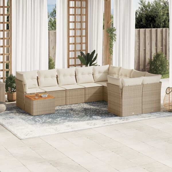 vidaXL Salon de jardin avec coussins 10 pcs beige r&eacute;sine tress&eacute;e