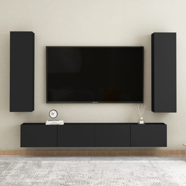 vidaXL Ensemble de meubles TV 4 pcs Noir Bois d'ing&eacute;nierie