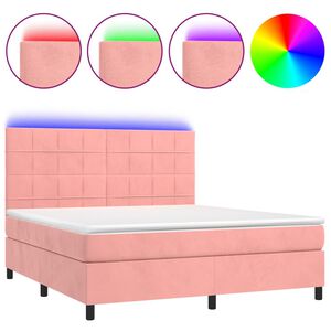 vidaXL Sommier &agrave; lattes de lit matelas et LED Rose 160x200 cm Velours
