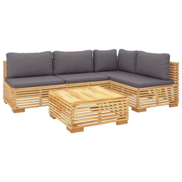 vidaXL Salon de jardin 5 pcs avec coussins Bois de teck solide
