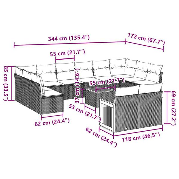 vidaXL Salon de jardin avec coussins 13 pcs noir r&eacute;sine tress&eacute;e
