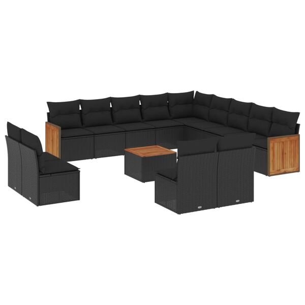 vidaXL Salon de jardin avec coussins 14 pcs noir r&eacute;sine tress&eacute;e