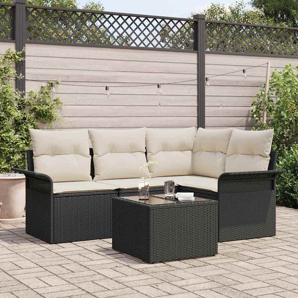 vidaXL Ensemble de canap&eacute; de jardin avec coussin 5 pcs Noir polyrotin
