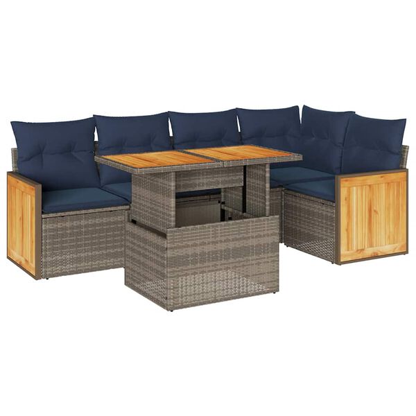 vidaXL Salon de jardin avec coussins 6 pcs gris r&eacute;sine tress&eacute;e acacia