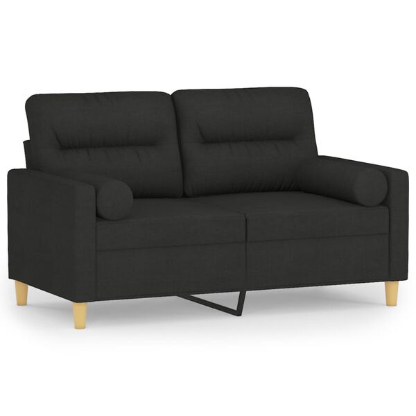 vidaXL Canap&eacute; 2 places et oreillers et coussins Noir 120 cm Tissu