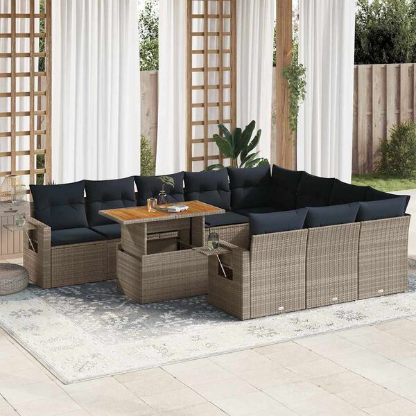 vidaXL Salon de jardin 11 pcs avec coussins gris résine tressée