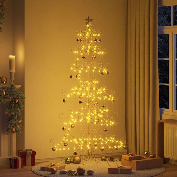 vidaXL Arbre de No&euml;l en m&eacute;tal Dor&eacute; 215 cm Acier peint par poudre