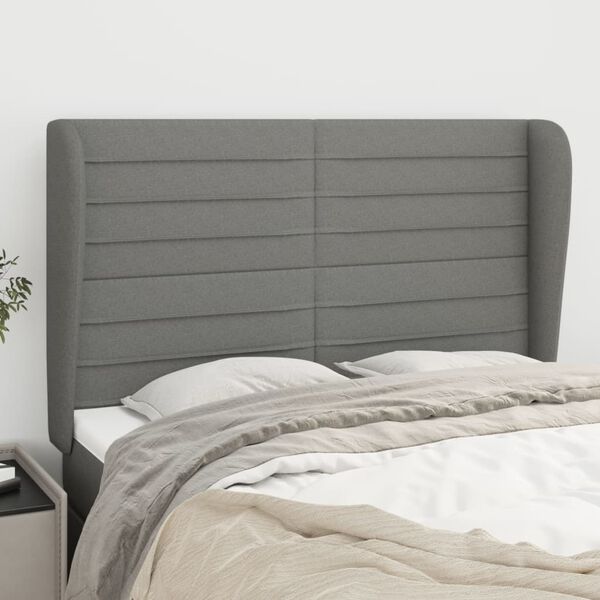 vidaXL T&ecirc;te de lit avec oreilles Gris fonc&eacute; 147x23x118/128 cm Tissu