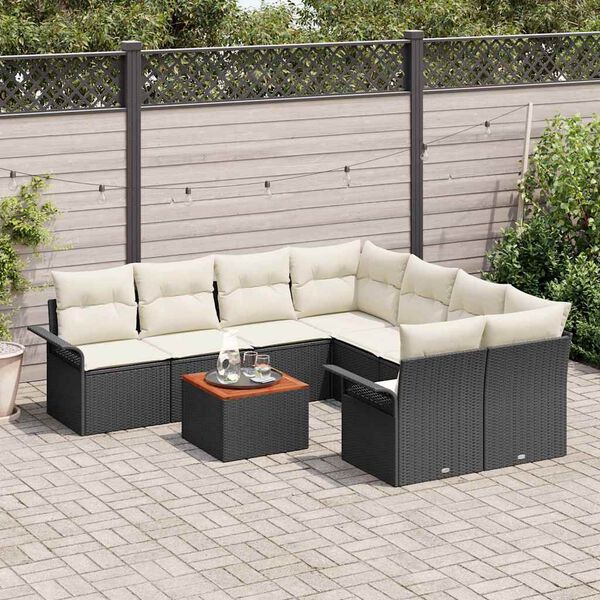 vidaXL Ensemble de canapé de jardin avec coussin 9 pcs Noir polyrotin