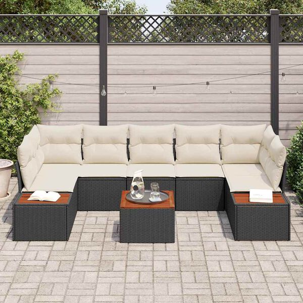 vidaXL Ensemble de canapé de jardin avec coussin 8 pcs Noir Poly rotin