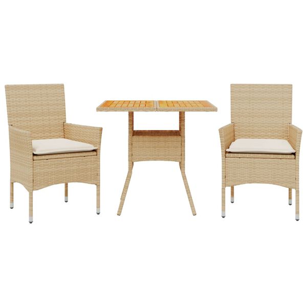 vidaXL Ensemble &agrave; manger de jardin et coussins 3pcs beige rotin acacia