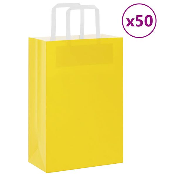 vidaXL Sacs en papier 50 pcs avec poign&eacute;es jaune 21x11x31 cm