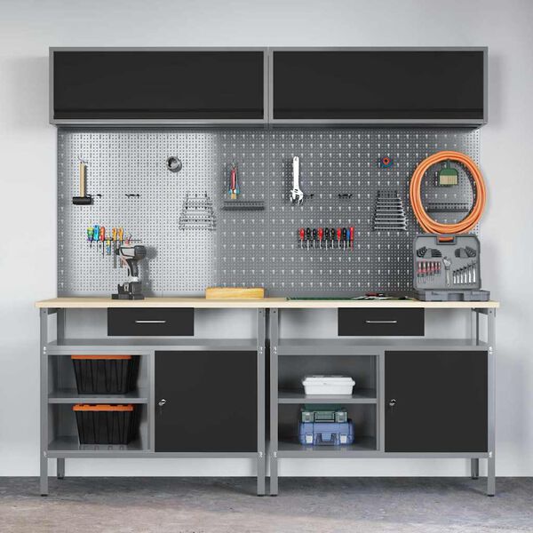 vidaXL Ensemble d'établi Réglable 8 pcs Noir 200 x 55 x 200 cm Acier