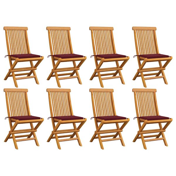 vidaXL Chaises de jardin avec coussins bordeaux lot de 8 Teck massif