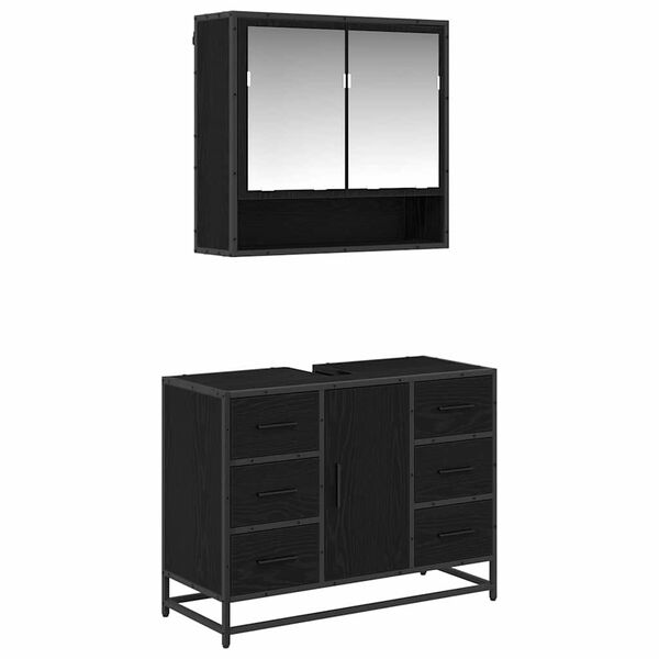 vidaXL Ensemble de mobilier de salle de bain 2 pcs Ch&ecirc;ne noir