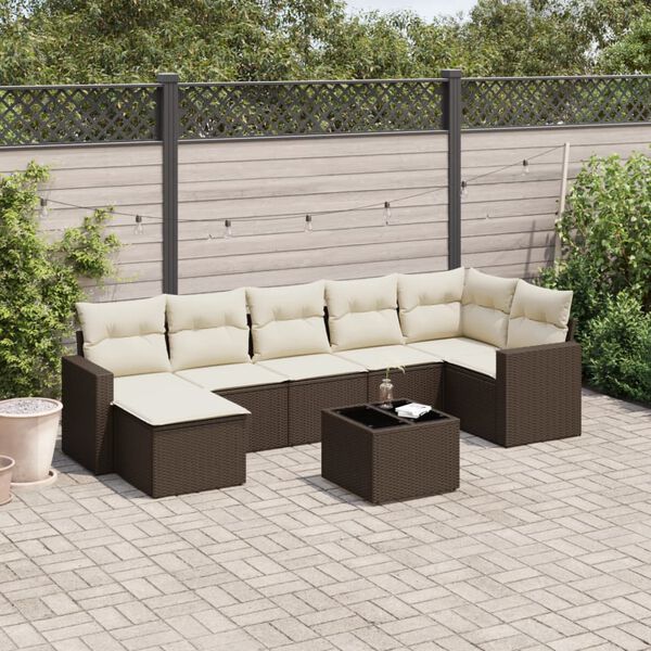 vidaXL Salon de jardin 8 pcs avec coussins marron résine tressée