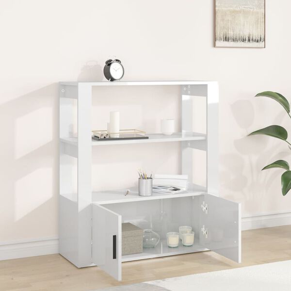 vidaXL Buffet Blanc brillant 80x30x90 cm Bois d'ing&eacute;nierie